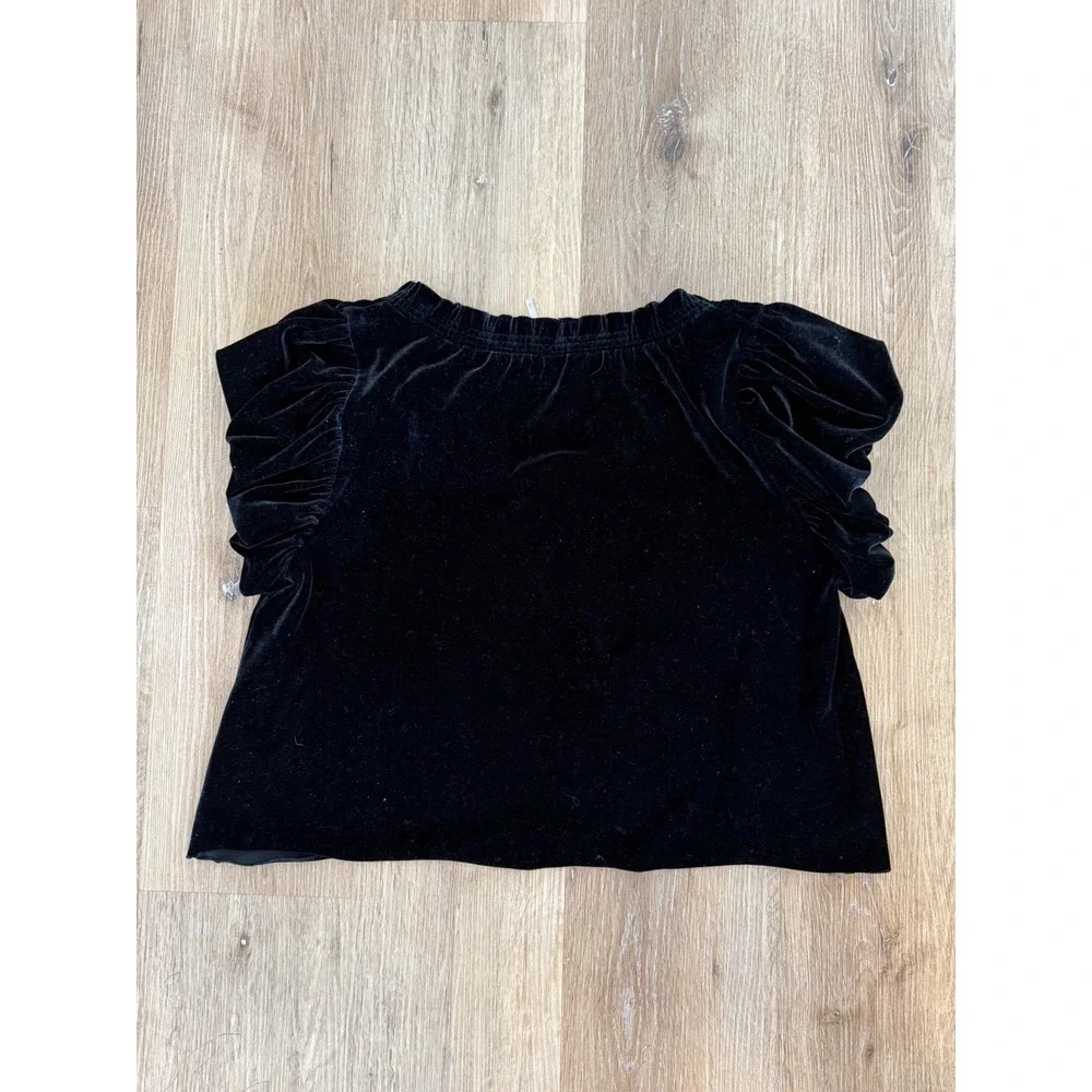 Free People Velvet Top Women S Black Puff Sleeve Tie Neck Boho Witchy Coquette